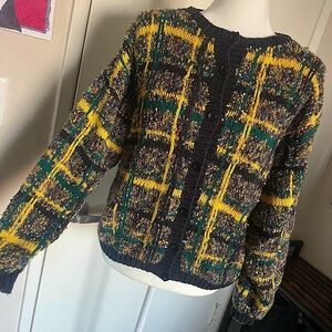 Multicolor Plaid Women's Button up Sweater grandpacore